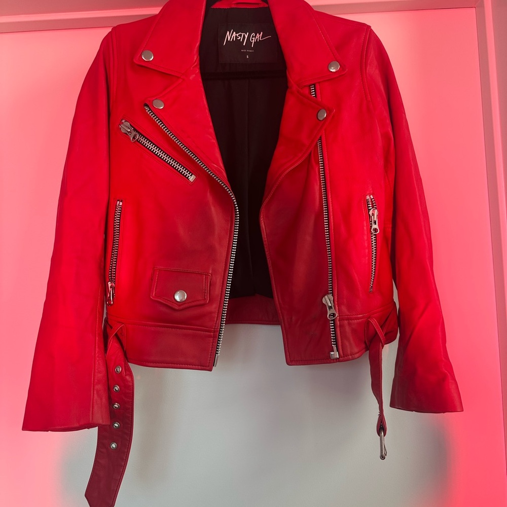 Nasty Gal Red Genuine Leather Jacket